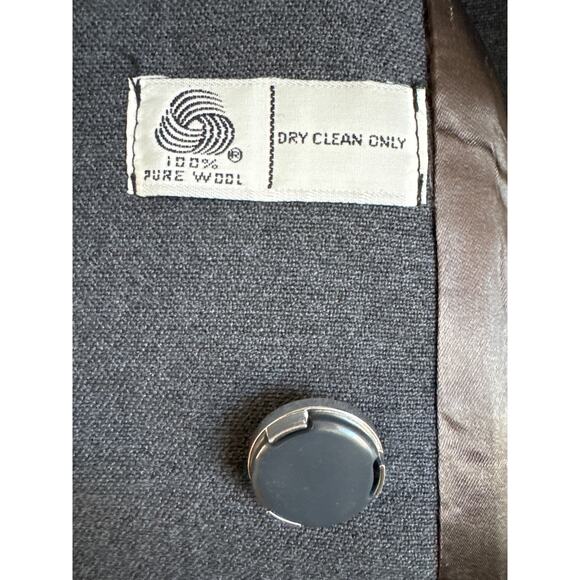 Vintage 1960s Wool Coat with Real Fur Collar Gray Double Breasted XXL - Picture 12 of 16